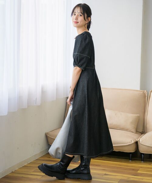 RETRO GIRL（レトロガール）の「パフ袖デニムOP（ワンピース・レディース・ブルー/ブラック・FREE）」の15枚目の写真