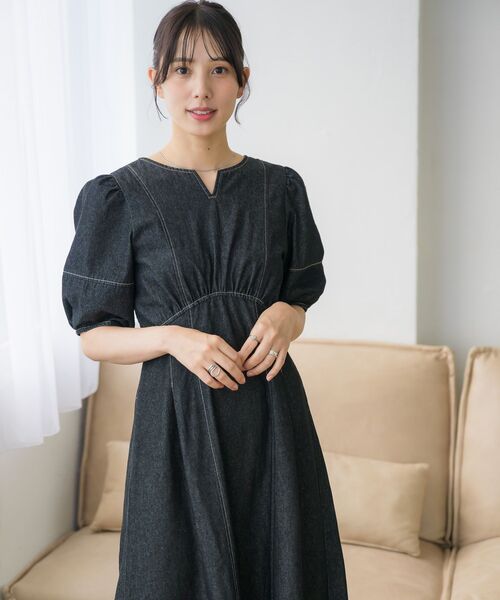 RETRO GIRL（レトロガール）の「パフ袖デニムOP（ワンピース・レディース・ブルー/ブラック・FREE）」の13枚目の写真