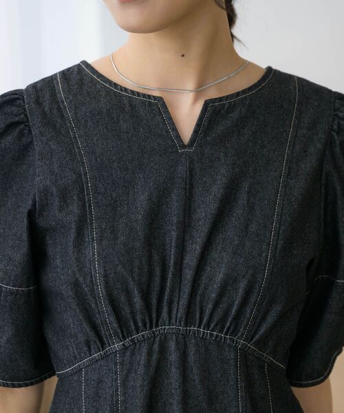 RETRO GIRL（レトロガール）の「パフ袖デニムOP（ワンピース・レディース・ブルー/ブラック・FREE）」の9枚目の写真