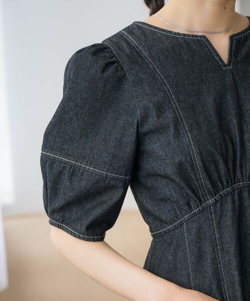 RETRO GIRL（レトロガール）の「パフ袖デニムOP（ワンピース・レディース・ブルー/ブラック・FREE）」の8枚目の写真