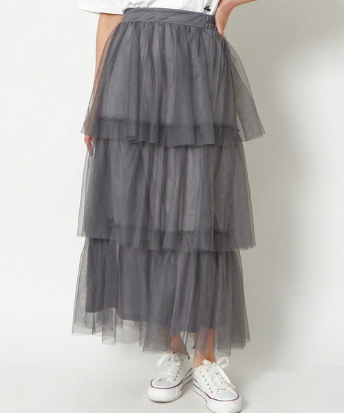 GORGE(ゴージ)の「《ティアード×ボリュームチュール》レディース ロングスカート ウエストゴム 体型カバー 春夏秋冬(スカート・レディース・グレー/ブラック・F)」の7枚目の写真