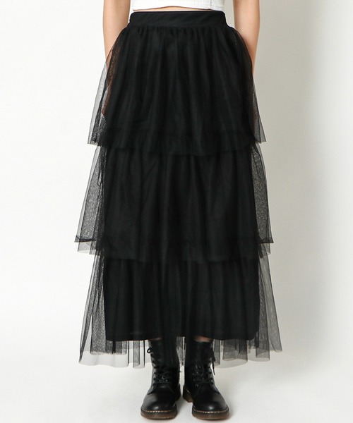 GORGE(ゴージ)の「《ティアード×ボリュームチュール》レディース ロングスカート ウエストゴム 体型カバー 春夏秋冬(スカート・レディース・グレー/ブラック・F)」の9枚目の写真