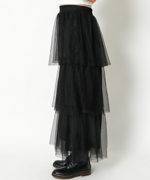 GORGE(ゴージ)の「《ティアード×ボリュームチュール》レディース ロングスカート ウエストゴム 体型カバー 春夏秋冬(スカート・レディース・グレー/ブラック・F)」の10枚目の写真