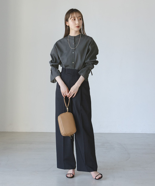 Noble ベルテッドスリーブバンドカラーシャツ セール】【My Policy Shirt】ベルテッドスリーブバンドカラー