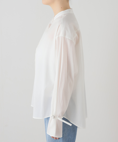 Noble ベルテッドスリーブバンドカラーシャツ セール】【My Policy Shirt】ベルテッドスリーブバンドカラー