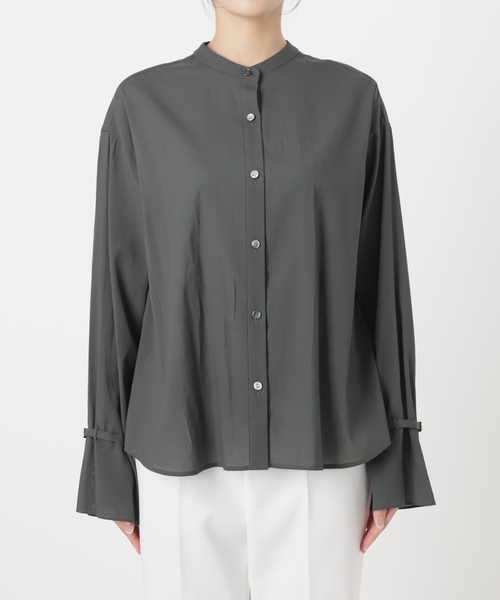 Noble ベルテッドスリーブバンドカラーシャツ セール】【My Policy Shirt】ベルテッドスリーブバンドカラー