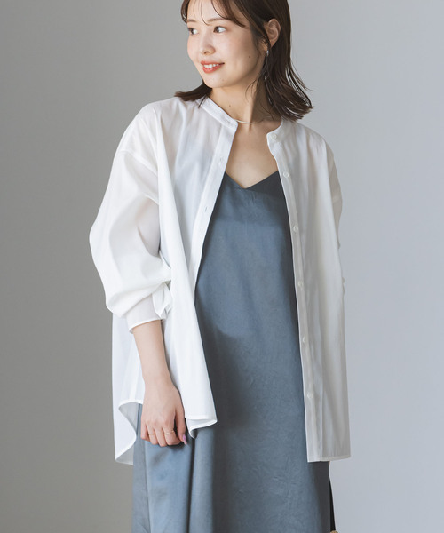 Noble(ノーブル)の「【My Policy Shirt】ベルテッドスリーブバンドカラーシャツ(シャツ/ブラウス・レディース・スミクロ/ホワイト・FREE)」の8枚目の写真