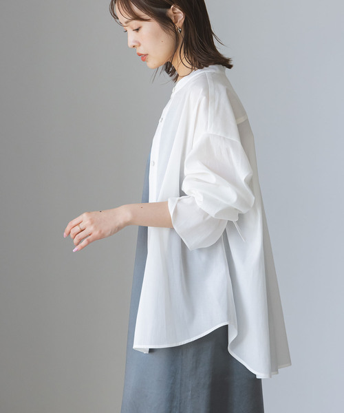 NOBLE◆ベルテッドスリーブバンドカラーシャツ/ポリエステル/BRW/無地/14-051-240-5080-2-0 セール】【My Policy Shirt】ベルテッドスリーブバンドカラー