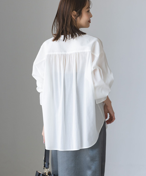 NOBLE◆ベルテッドスリーブバンドカラーシャツ/ポリエステル/BRW/無地/14-051-240-5080-2-0 セール】【My Policy Shirt】ベルテッドスリーブバンドカラー
