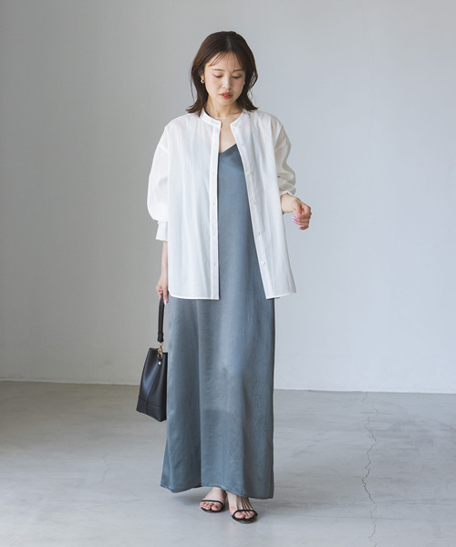 Noble(ノーブル)の「【My Policy Shirt】ベルテッドスリーブバンドカラーシャツ(シャツ/ブラウス・レディース・スミクロ/ホワイト・FREE)」の5枚目の写真