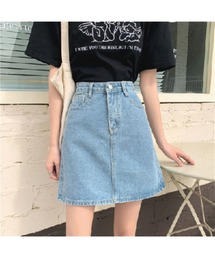 台形デニムミニスカート(BL)