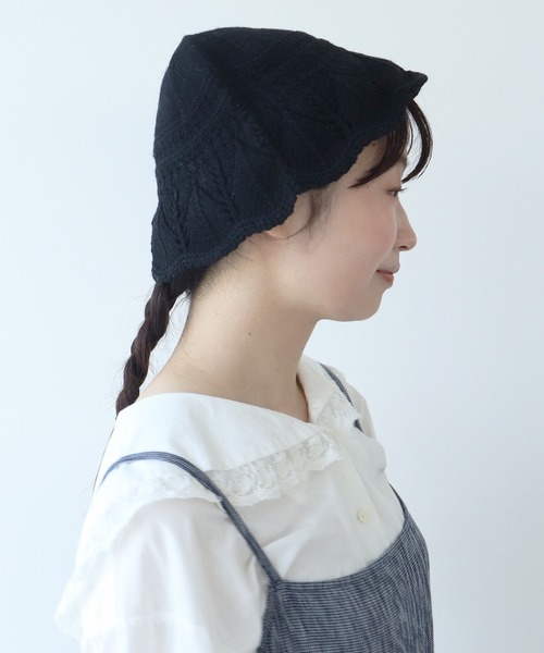 bulle de savon（ビュルデサボン）の「透かし編み fuwafuwa ニットハット（ハット・レディース・ブラック/アイボリー/レッド・FREE）」の5枚目の写真