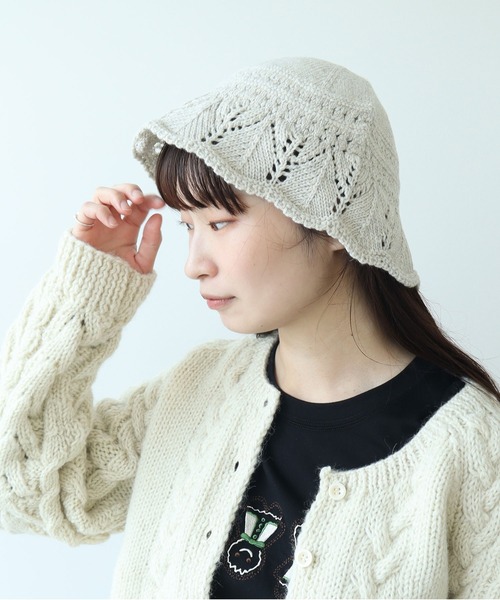 bulle de savon（ビュルデサボン）の「透かし編み fuwafuwa ニットハット（ハット・レディース・ブラック/アイボリー/レッド・FREE）」の11枚目の写真