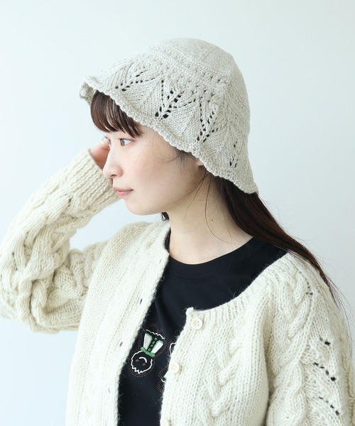 bulle de savon（ビュルデサボン）の「透かし編み fuwafuwa ニットハット（ハット・レディース・ブラック/アイボリー/レッド・FREE）」の12枚目の写真