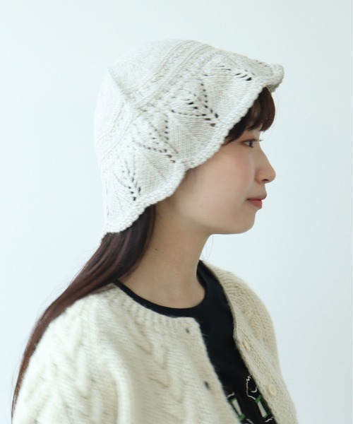 bulle de savon（ビュルデサボン）の「透かし編み fuwafuwa ニットハット（ハット・レディース・ブラック/アイボリー/レッド・FREE）」の13枚目の写真