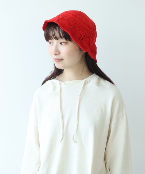 bulle de savon（ビュルデサボン）の「透かし編み fuwafuwa ニットハット（ハット・レディース・ブラック/アイボリー/レッド・FREE）」の15枚目の写真