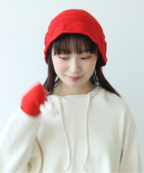 bulle de savon（ビュルデサボン）の「透かし編み fuwafuwa ニットハット（ハット・レディース・ブラック/アイボリー/レッド・FREE）」の16枚目の写真