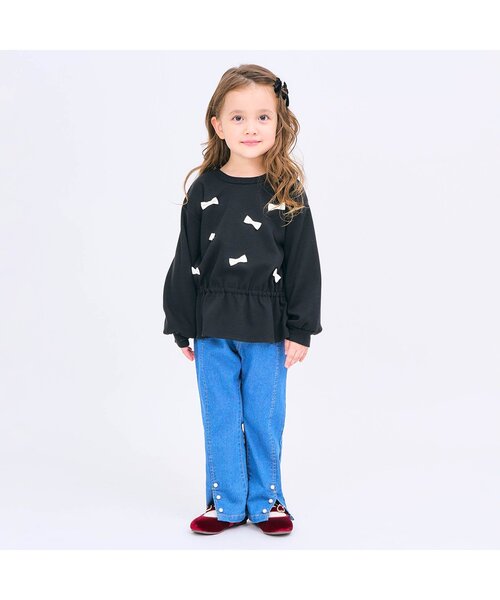 apres les cours(アプレレクール)の「ドロストメニーリボントレーナー(スウェット・キッズ・ピンク/サックスブルー/アイボリー/ブラック・140/130/120/110/100/90/80)」の5枚目の写真