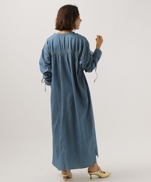 DoCLASSE コットンローン・プリーツヘムワンピース ターコイズ