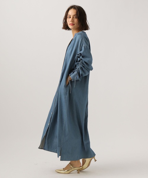 BAYFLOW（ベイフロー）の「[袖丈調整可♪]袖ギャザーデニムワンピース（シャツワンピース・レディース・ブラック/インディゴブルー・FREE）」の10枚目の写真