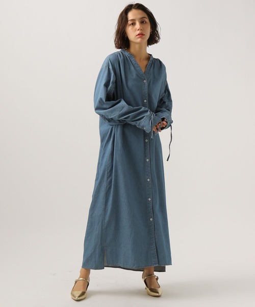 BAYFLOW（ベイフロー）の「[袖丈調整可♪]袖ギャザーデニムワンピース（シャツワンピース・レディース・ブラック/インディゴブルー・FREE）」の11枚目の写真