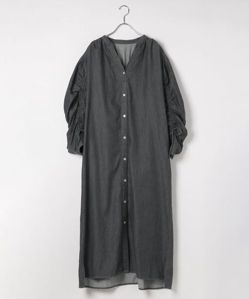 BAYFLOW（ベイフロー）の「[袖丈調整可♪]袖ギャザーデニムワンピース（シャツワンピース・レディース・ブラック/インディゴブルー・FREE）」の12枚目の写真