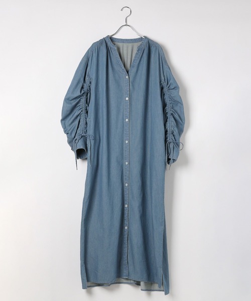 BAYFLOW（ベイフロー）の「[袖丈調整可♪]袖ギャザーデニムワンピース（シャツワンピース・レディース・ブラック/インディゴブルー・FREE）」の13枚目の写真