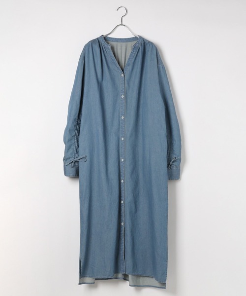 BAYFLOW（ベイフロー）の「[袖丈調整可♪]袖ギャザーデニムワンピース（シャツワンピース・レディース・ブラック/インディゴブルー・FREE）」の14枚目の写真