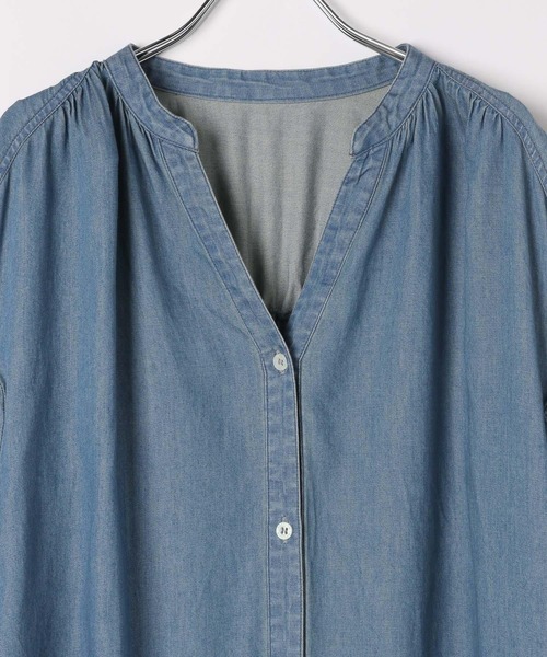 BAYFLOW（ベイフロー）の「[袖丈調整可♪]袖ギャザーデニムワンピース（シャツワンピース・レディース・ブラック/インディゴブルー・FREE）」の16枚目の写真