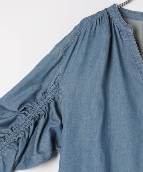 BAYFLOW（ベイフロー）の「[袖丈調整可♪]袖ギャザーデニムワンピース（シャツワンピース・レディース・ブラック/インディゴブルー・FREE）」の18枚目の写真