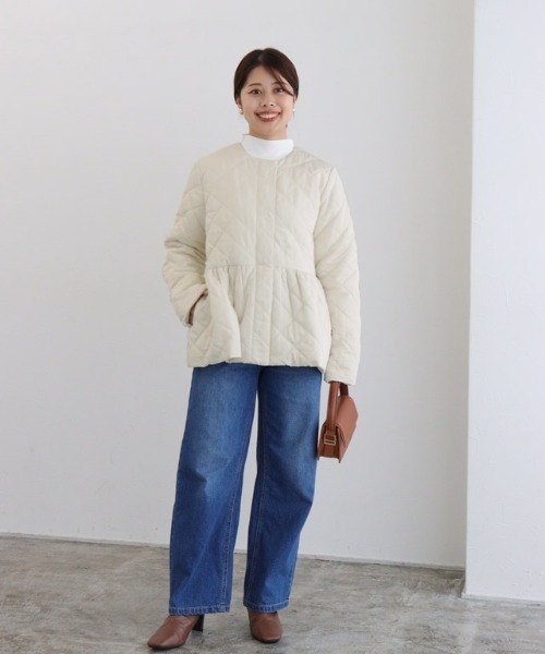 Pierrot（ピエロ）の「ノーカラーフレアキルティングブルゾン（ブルゾン・レディース・ブラック/アイボリー/グレイッシュベージュ/ネイビー/カーキ系・S/M/L）」の7枚目の写真