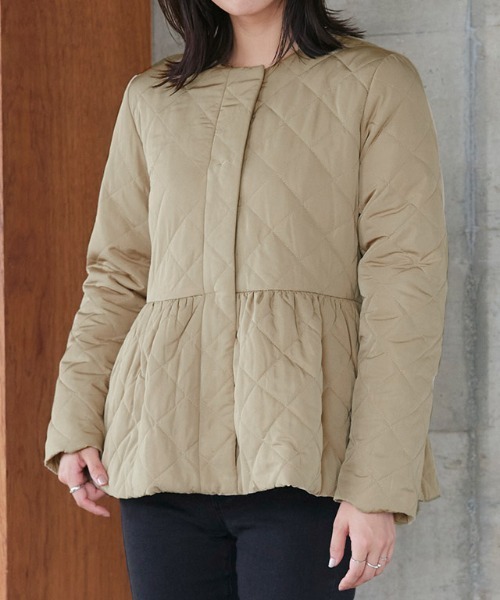 Pierrot（ピエロ）の「ノーカラーフレアキルティングブルゾン（ブルゾン・レディース・ブラック/アイボリー/グレイッシュベージュ/ネイビー/カーキ系・S/M/L）」の12枚目の写真