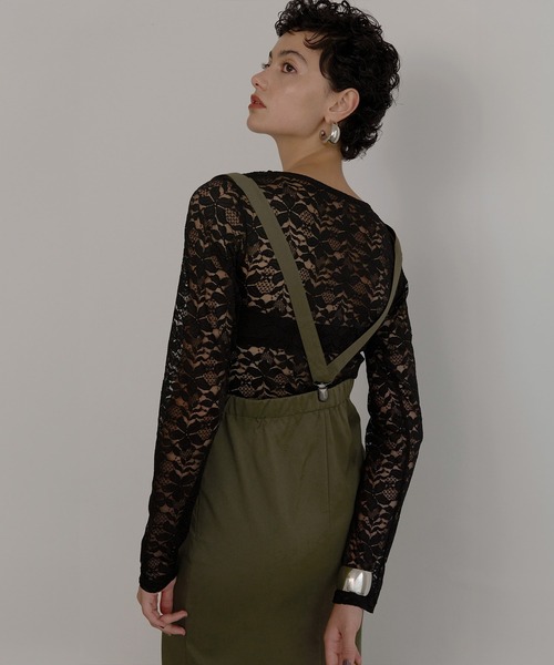 MIELI INVARIANT（ミエリインヴァリアント）の「Lace Sheer Long Tee（Tシャツ/カットソー・レディース・ブラック/ホワイト・FREE）」の2枚目の写真