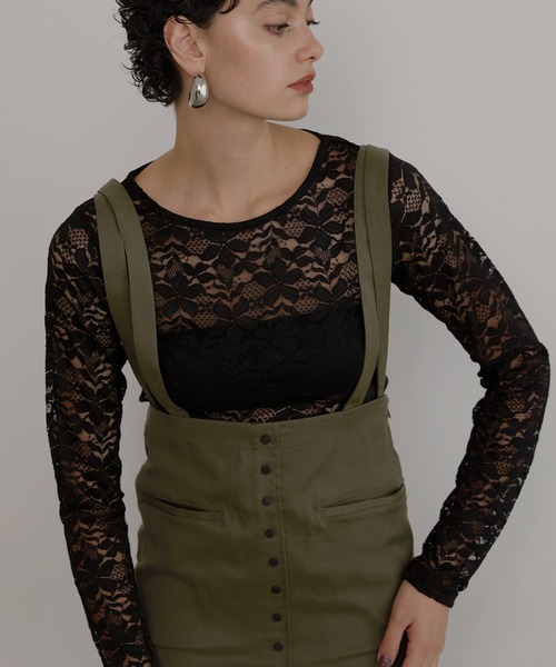 MIELI INVARIANT（ミエリインヴァリアント）の「Lace Sheer Long Tee（Tシャツ/カットソー・レディース・ブラック/ホワイト・FREE）」の6枚目の写真