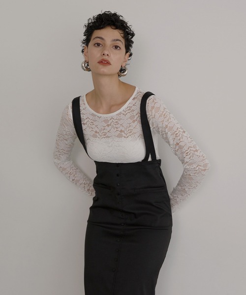 MIELI INVARIANT（ミエリインヴァリアント）の「Lace Sheer Long Tee（Tシャツ/カットソー・レディース・ブラック/ホワイト・FREE）」の12枚目の写真