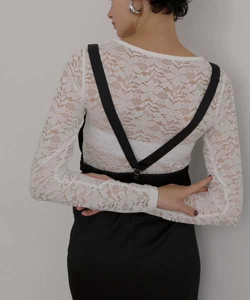 MIELI INVARIANT（ミエリインヴァリアント）の「Lace Sheer Long Tee（Tシャツ/カットソー・レディース・ブラック/ホワイト・FREE）」の14枚目の写真