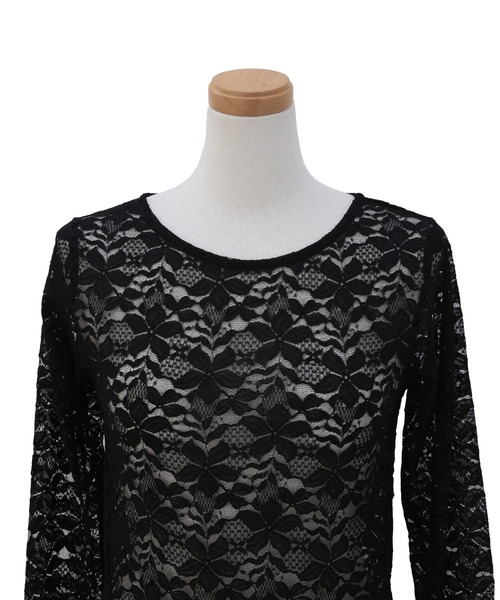 MIELI INVARIANT（ミエリインヴァリアント）の「Lace Sheer Long Tee（Tシャツ/カットソー・レディース・ブラック/ホワイト・FREE）」の3枚目の写真