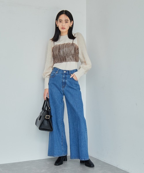 VIS（ビス）の「【洗える】タックギャザービスチェ（キャミソール・レディース・ブラック/ベージュ・FREE）」の6枚目の写真