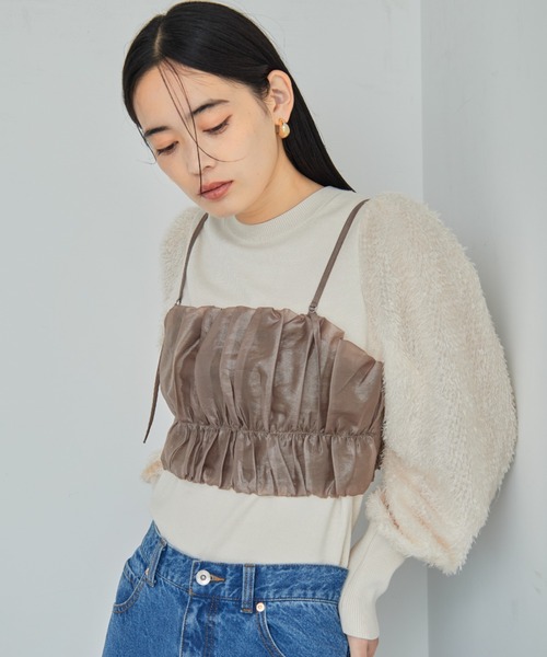 VIS（ビス）の「【洗える】タックギャザービスチェ（キャミソール・レディース・ブラック/ベージュ・FREE）」の14枚目の写真