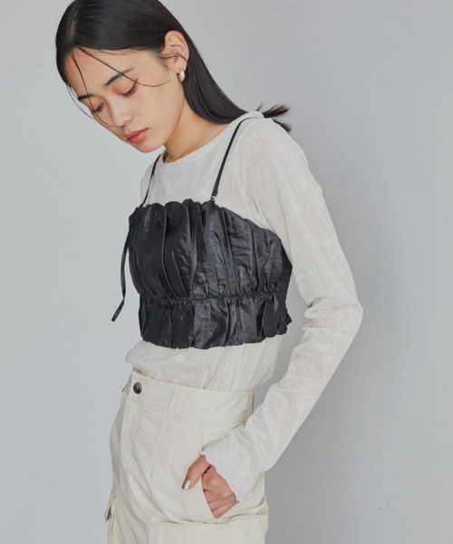 VIS（ビス）の「【洗える】タックギャザービスチェ（キャミソール・レディース・ブラック/ベージュ・FREE）」の7枚目の写真