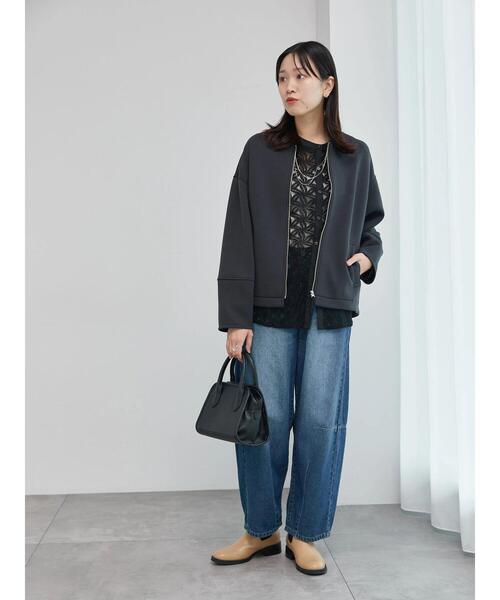 Samansa Mos2 blue（サマンサモスモスブルー）の「リサイクルダンボールジャケット（ノーカラージャケット・レディース・キナリ/グレー/チャコールグレー・F）」の18枚目の写真