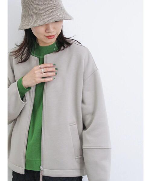 Samansa Mos2 blue（サマンサモスモスブルー）の「リサイクルダンボールジャケット（ノーカラージャケット・レディース・キナリ/グレー/チャコールグレー・F）」の20枚目の写真