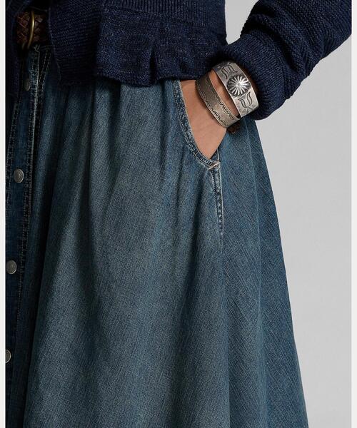 RRL（ダブル アール エル）の「プリーテッド インディゴ デニム スカート（デニムスカート・レディース・ブルー・1/2/3/4）」の5枚目の写真