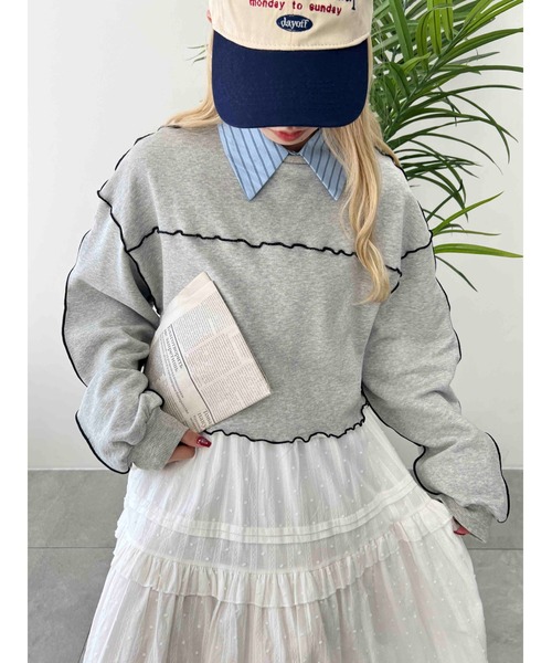 WC（ダブル シー）の「メロウパイピングショートスウェット（スウェット・レディース・ピンク/ホワイト/グレー・FREE）」の3枚目の写真