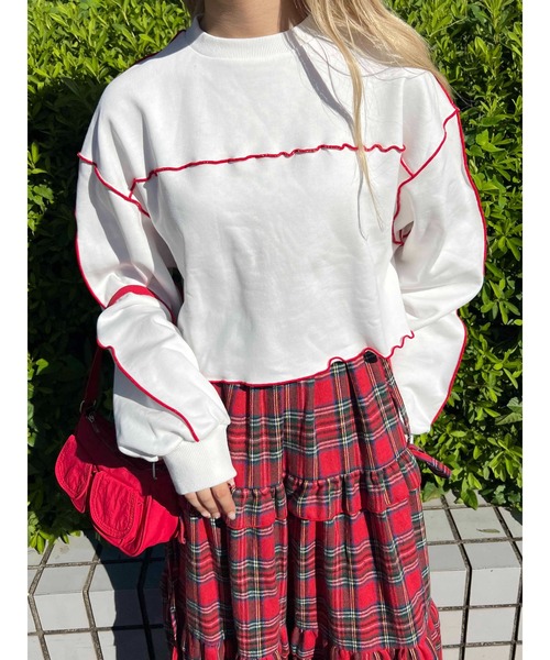 WC（ダブル シー）の「メロウパイピングショートスウェット（スウェット・レディース・ピンク/ホワイト/グレー・FREE）」の2枚目の写真