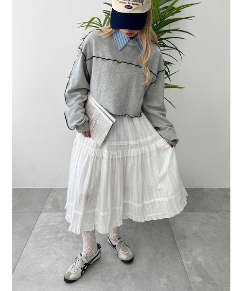 WC（ダブル シー）の「メロウパイピングショートスウェット（スウェット・レディース・ピンク/ホワイト/グレー・FREE）」の7枚目の写真