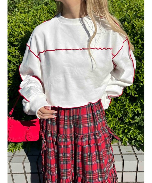 WC（ダブル シー）の「メロウパイピングショートスウェット（スウェット・レディース・ピンク/ホワイト/グレー・FREE）」の4枚目の写真