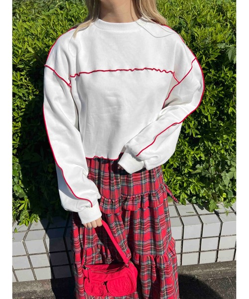 WC（ダブル シー）の「メロウパイピングショートスウェット（スウェット・レディース・ピンク/ホワイト/グレー・FREE）」の5枚目の写真