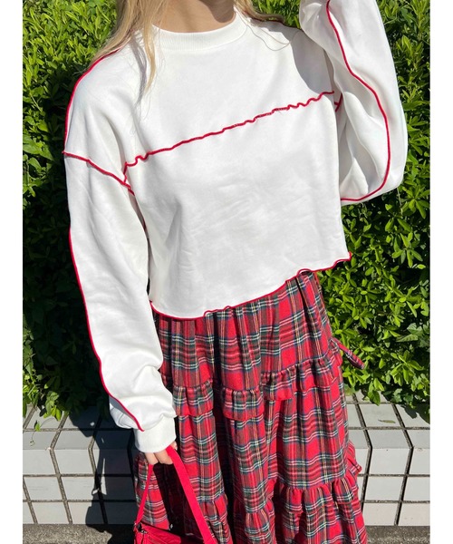 WC（ダブル シー）の「メロウパイピングショートスウェット（スウェット・レディース・ピンク/ホワイト/グレー・FREE）」の6枚目の写真