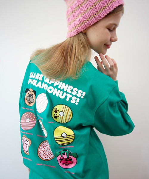 HUMAROUS（ヒューマラス）の「HUMAROUS Pugsan Donuts ロン Tee（Tシャツ/カットソー・レディース・ラベンダー/グリーン/ブラック/オフホワイト・X-LARGE/LARGE/MEDIUM/SMALL）」の4枚目の写真